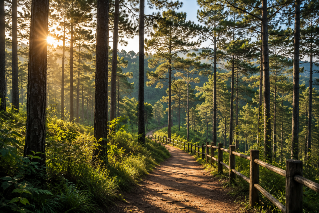 Forest trail through Da Lat pine trees