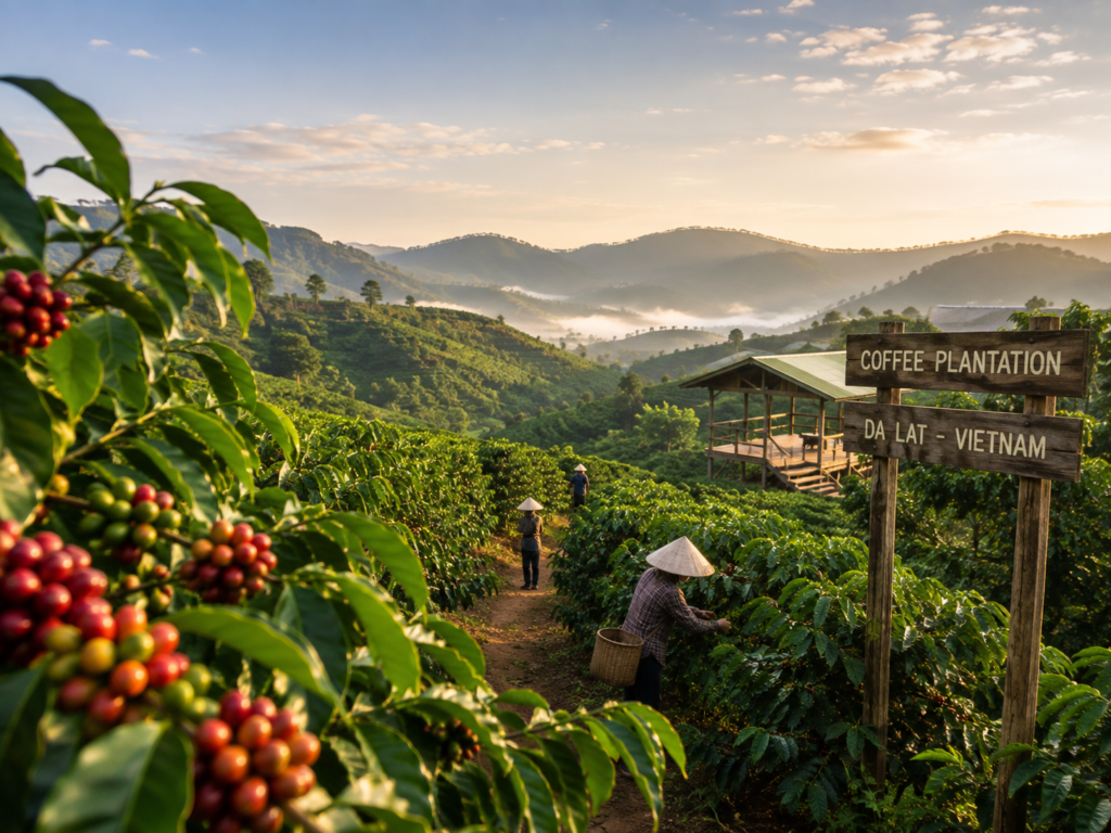 Coffee plantation in the mountains of Da Lat, Vietnam