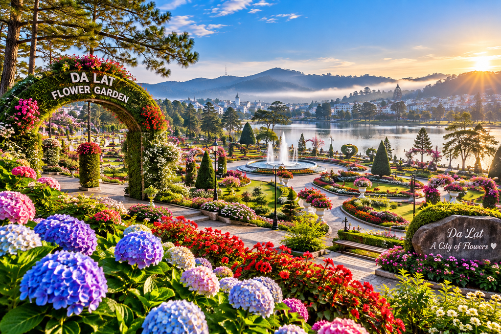 Da Lat Flower Garden beside Xuan Huong Lake Vietnam