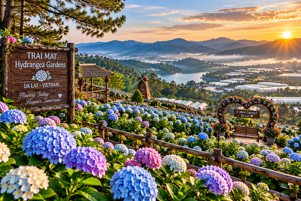 Hydrangea flower garden in Trai Mat Da Lat Vietnam