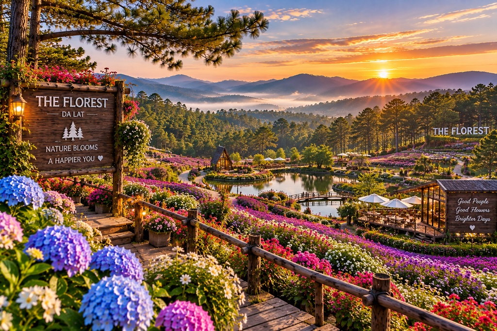The Florest flower garden surrounded by forest near Da Lat Vietnam
