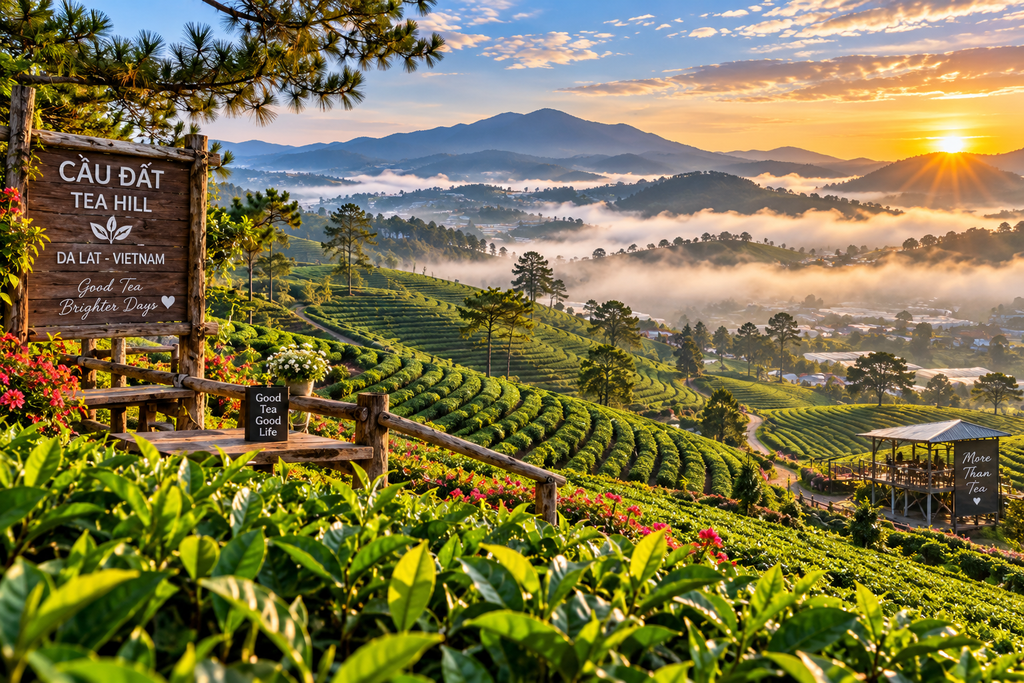 Cau Dat Tea Hill near Da Lat Vietnam