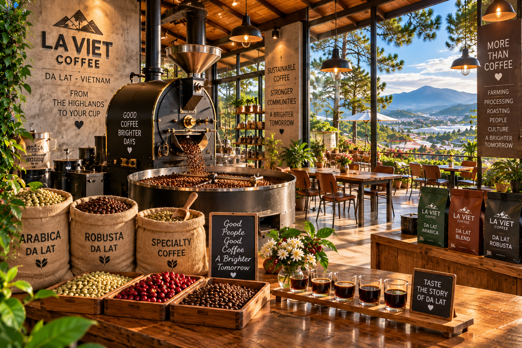 La Viet Coffee processing and roasting in Da Lat Vietnam