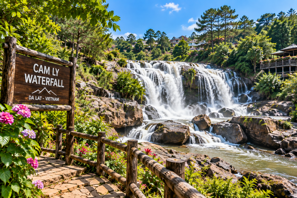 Cam Ly Waterfall surrounded by greenery near Da Lat city center, Vietnam