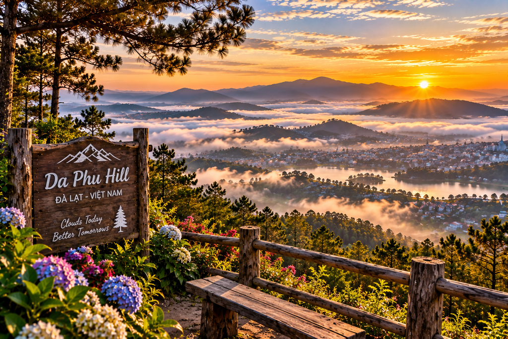 Da Phu Hill sunrise and clouds overlooking Da Lat Vietnam