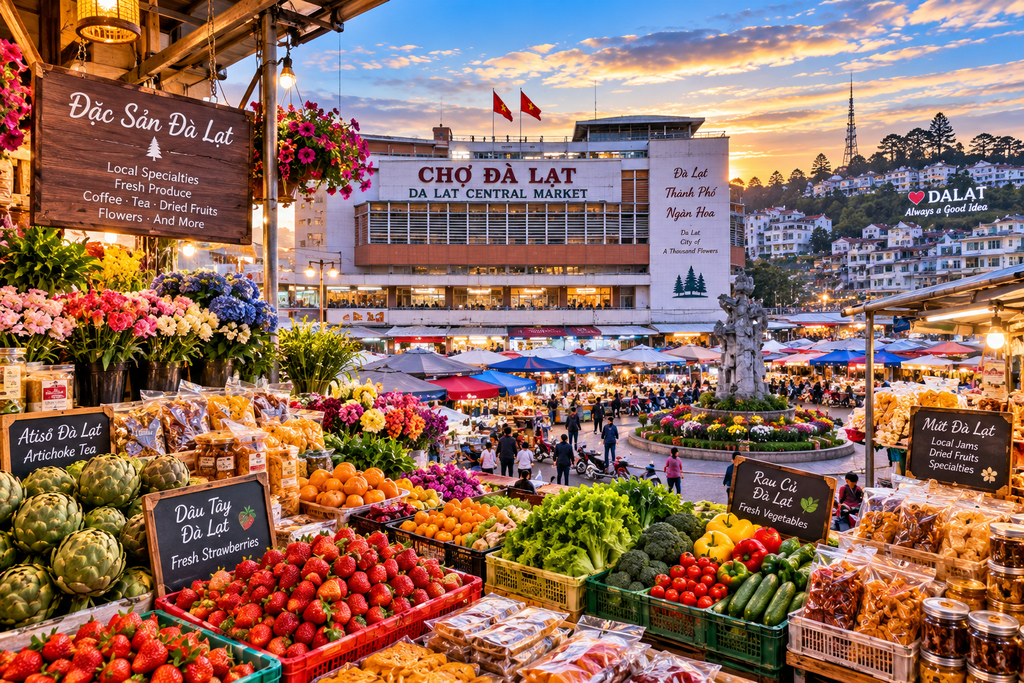 Da Lat Central Market with fresh produce and local specialties Vietnam