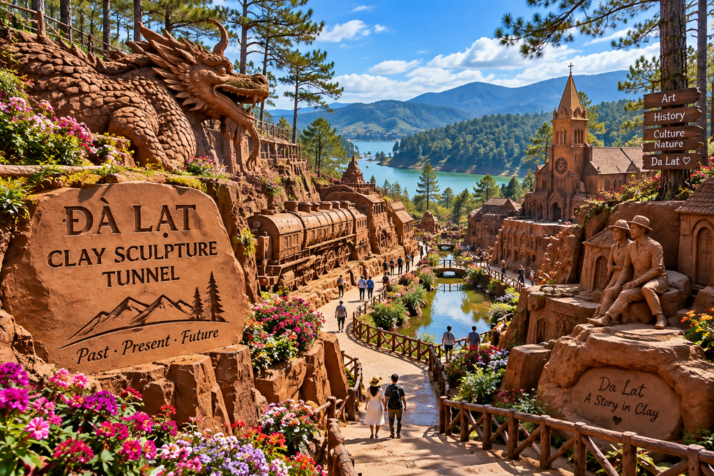 Clay Sculpture Tunnel with artistic clay sculptures near Da Lat Vietnam