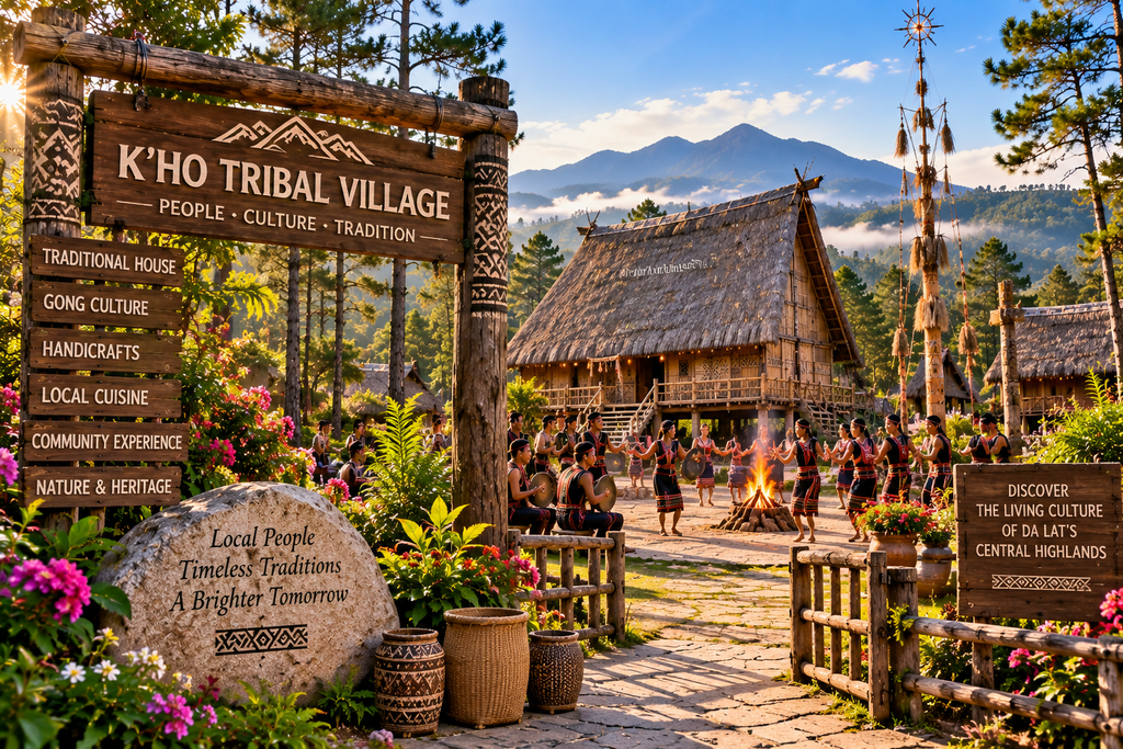 K Ho Tribal Village traditional culture and highland landscape near Da Lat