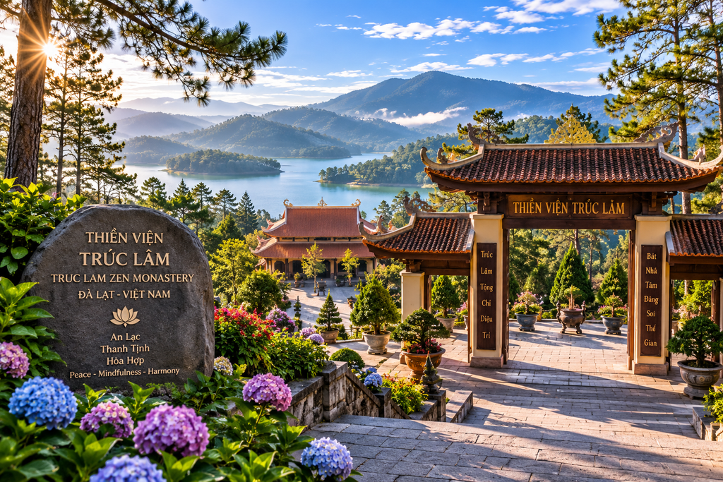 Truc Lam Zen Monastery overlooking Tuyen Lam Lake Da Lat