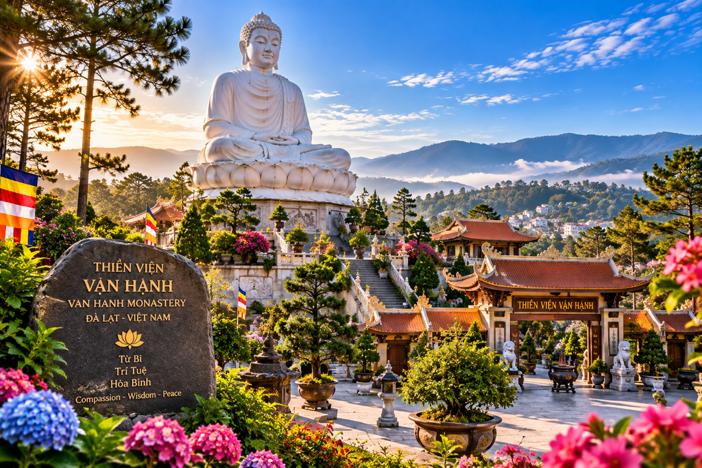 Van Hanh Monastery Buddha statue in Da Lat Vietnam