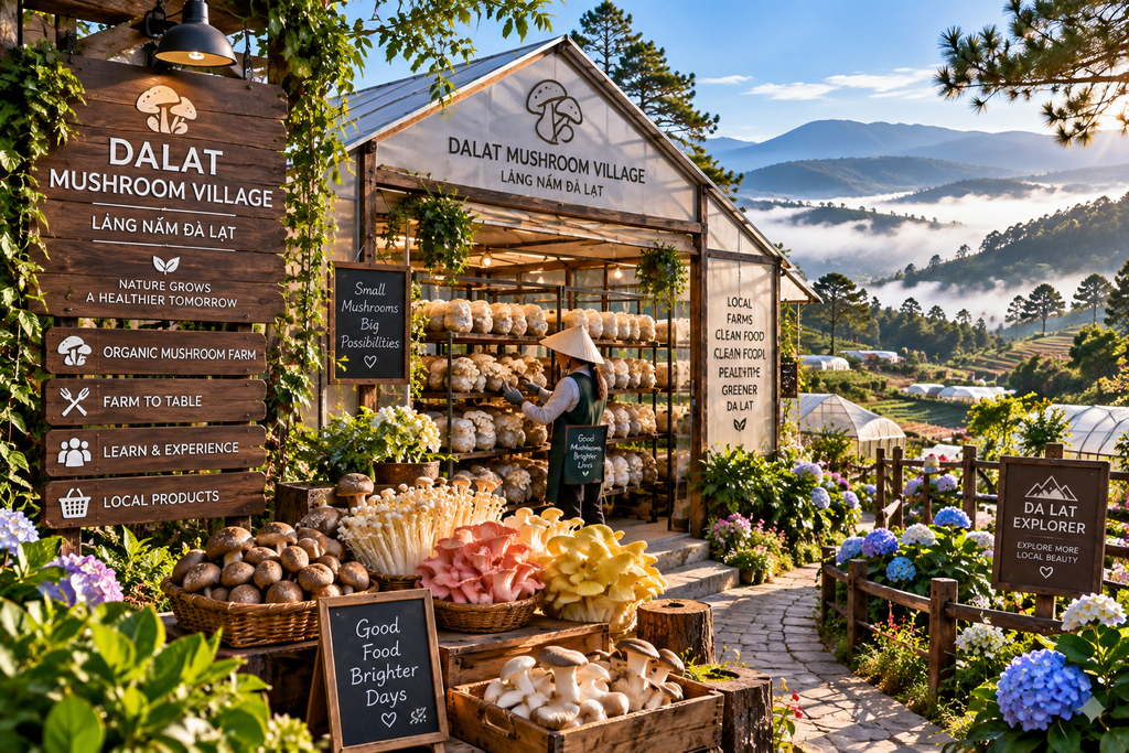 Dalat Mushroom Village mushroom farm and countryside landscape in Vietnam