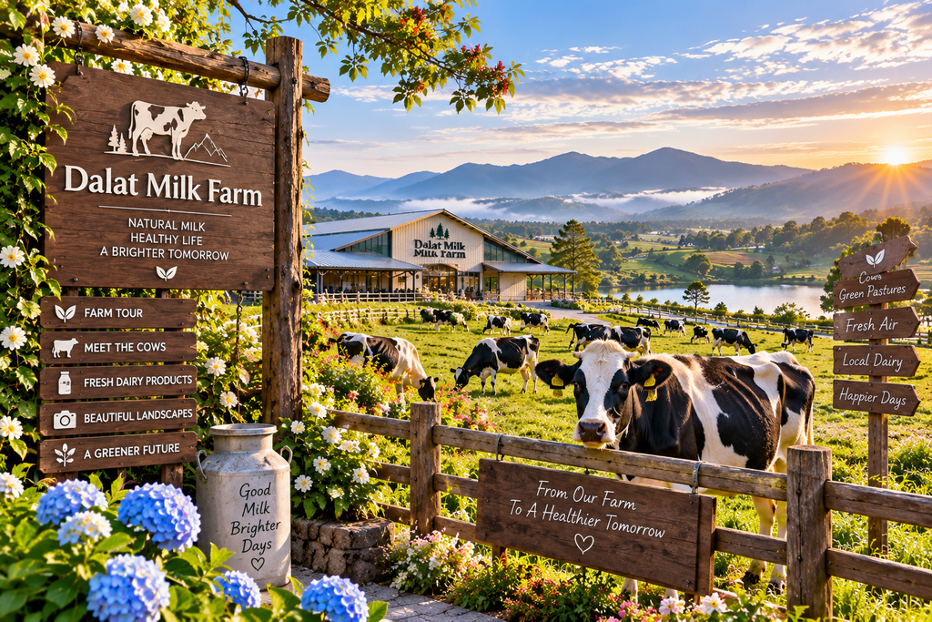 Dalat Milk Farm green pastures and dairy cows in Lam Dong Vietnam