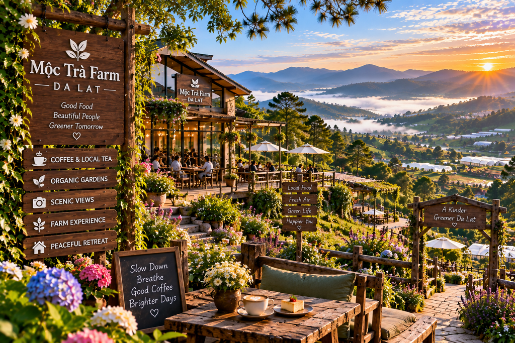 Moc Tra Farm countryside gardens and valley views near Da Lat Vietnam