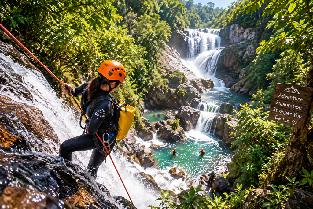 Datanla canyoning adventure with waterfall rappelling in Da Lat Vietnam