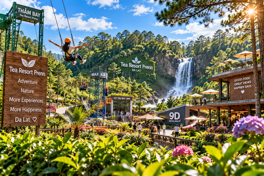 Tea Resort Prenn adventure activities and waterfall in Da Lat Vietnam