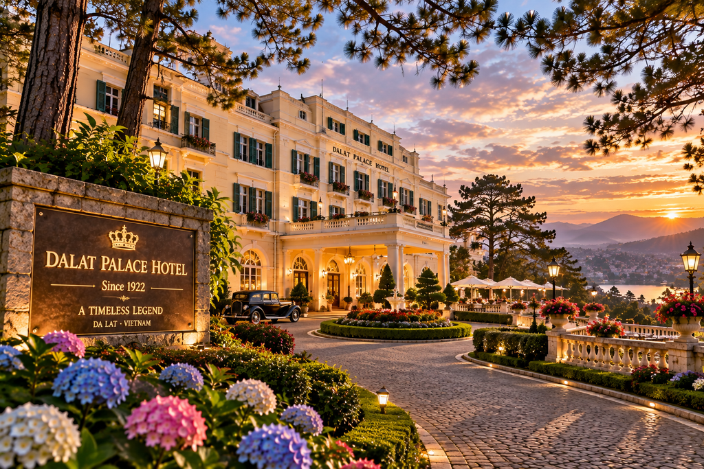 Dalat Palace Hotel historic French colonial architecture in Da Lat Vietnam